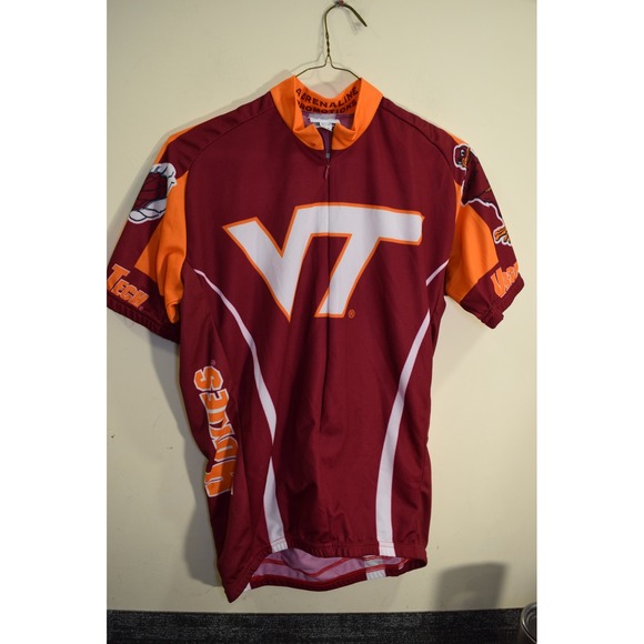 Virginia Tech VT Hokies Cycling Jersey Burgundy Orange Mens M - Picture 1 of 11